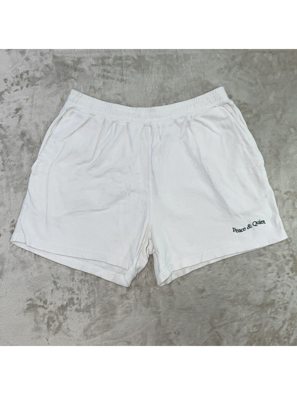 NWOT Museum of Peace & Quiet 100% Cotton Made In USA White Sweat Shorts Mens L